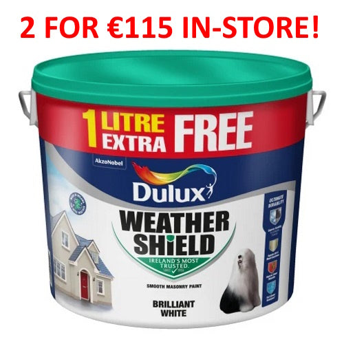 DULUX WEATHERSHIELD SMOOTH MASONRY WHITE - 10L+1L FREE