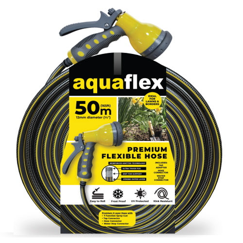 AQUAFLEX 50M HOSE & 7 PATTERN SPRAY GUN