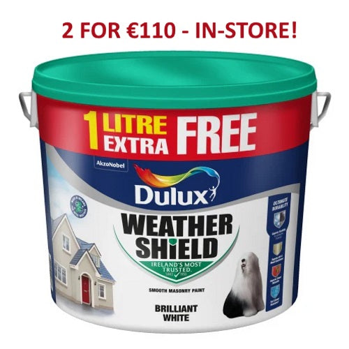 DULUX WEATHERSHIELD SMOOTH MASONRY WHITE - 10L+1L FREE