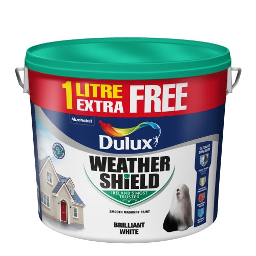 DULUX WEATHERSHIELD SMOOTH MASONRY WHITE - 10L+1L FREE